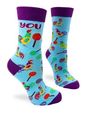 •You Sucker• Blue and Purple Colorful Rooster Unisex Novelty Crew Socks